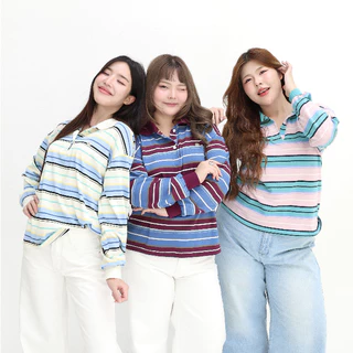 JARINYA เสื้อเชิ้ตคอปกแขนยาวลายทาง Unisex ทรง Oversize เนื้อผ้าคุณภาพเกรดดี ใส่สบาย ปักอะไหล่ โลโก้