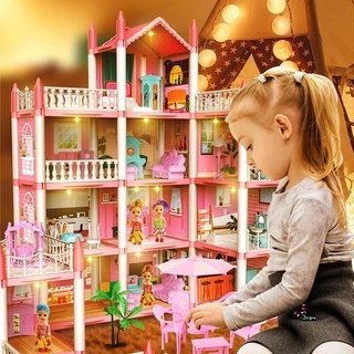 JoyToys【แถม ไฟดวงน้อย!】สุดหรู บ้านตุ๊กตา 4ชั้น 60cm（ของเล่นบ้านบาร์บี้ ของเล่นสำหรับเด็ก ของเล่นบ้าน）