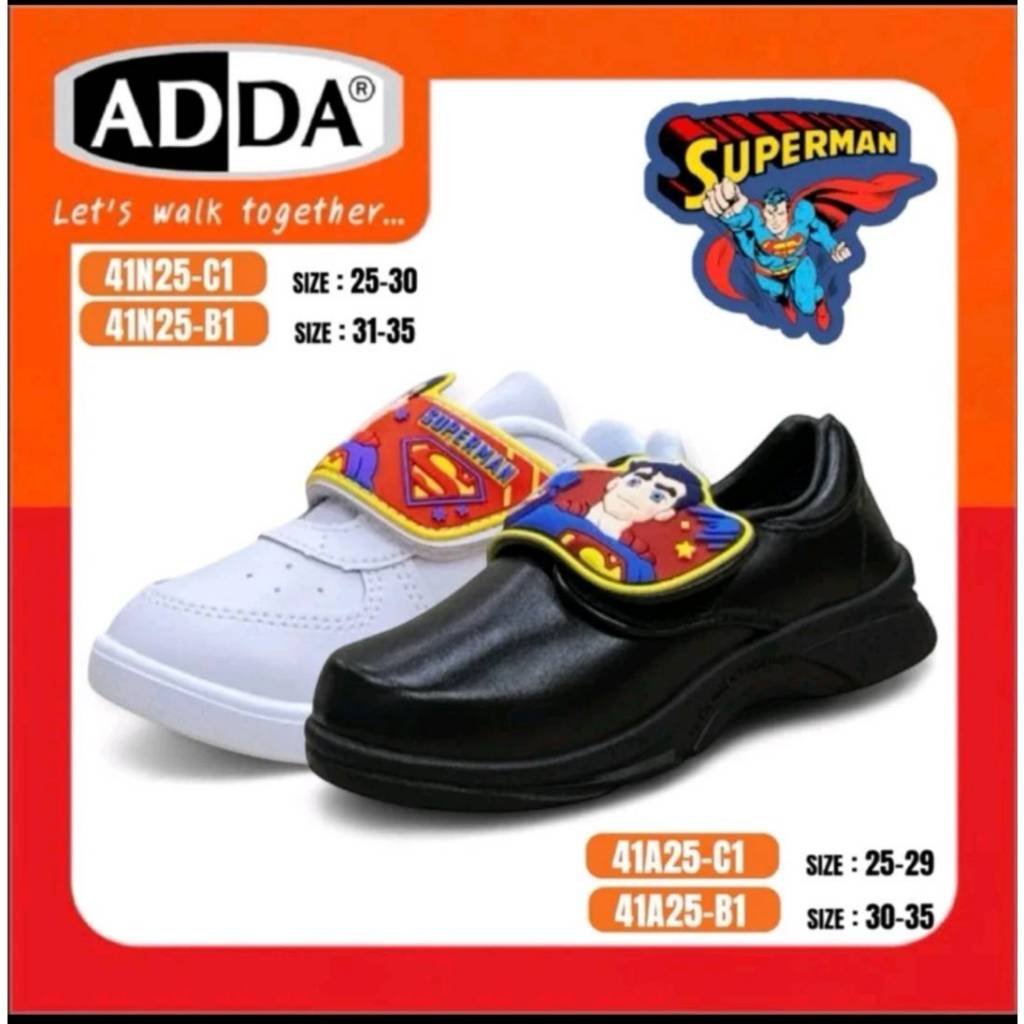 รองเท้านักเรียน ADDA ลิขสิทธิ์แท้ สำหรับเด็กชาย มีไฟกระพริบ รุ่น 41A25/41N25 Superman