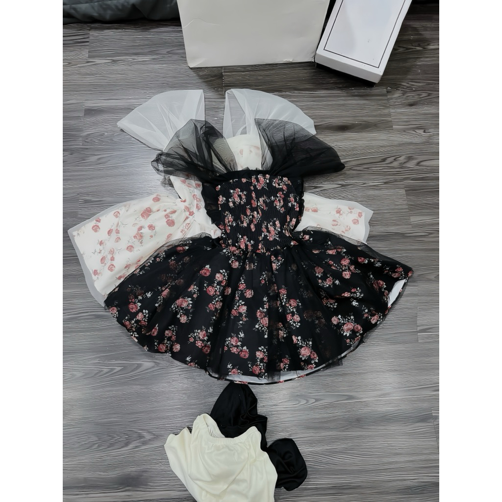 P197 พร้อมส่งในไทย ชุดเดรสสไตล์เรียบหรูดูแพงงานแขนตัดไหล่แต่งดอกไม้ - รูปที่ 5