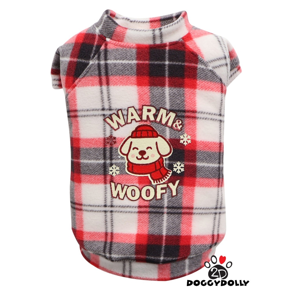 Pet cloths -Doggydolly  เสื้อผ้าแฟชั่น สัตว์เลี้ยง หมาแมว เสื้อฟลีซ FLEECE กันหนาว ลายตาราง สีแดง ขนาดไซส์ 1-9 โล W618