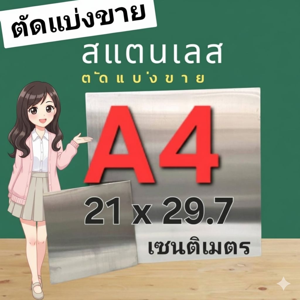 สแตนเลสแผ่น ■ขนาด A4(21×29.7ซม.)  SUS304 ■หนา 1.2/1.5 มม. เรียบ ผิวมันวาว Stainless Plate