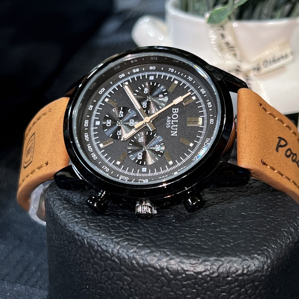 Bolun#6776 นาฬิกาข้อมือแบรนด์แท้สายหนัง หน้าปัด40มิล ดีไซน์เท่สุดคลาสสิค หรูหรา พร้อมส่ง - รูปที่ 4