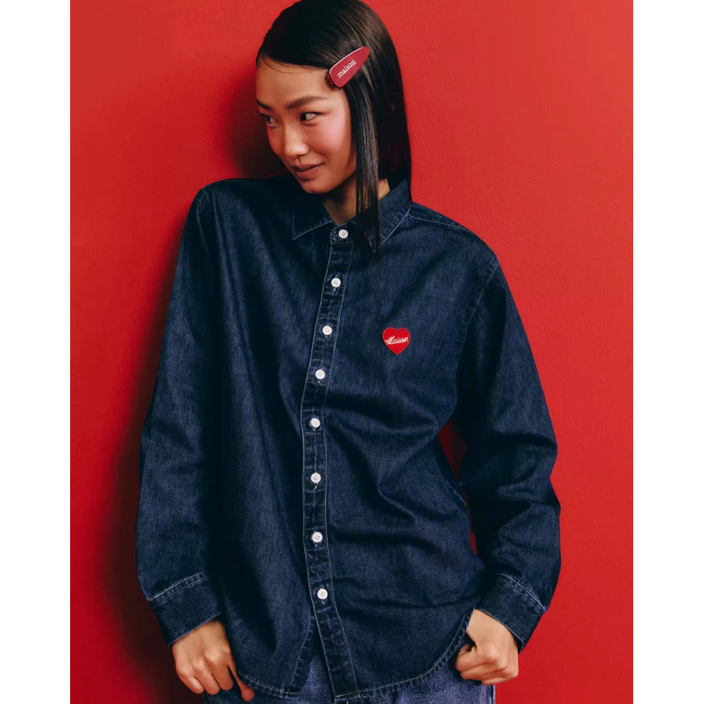 New💙🩵 maison KEEPS | Kris Adore Denim Shirt | เสื้อเชิ้ตยีนส์ ปักโลโก้ Adore | Size 42"