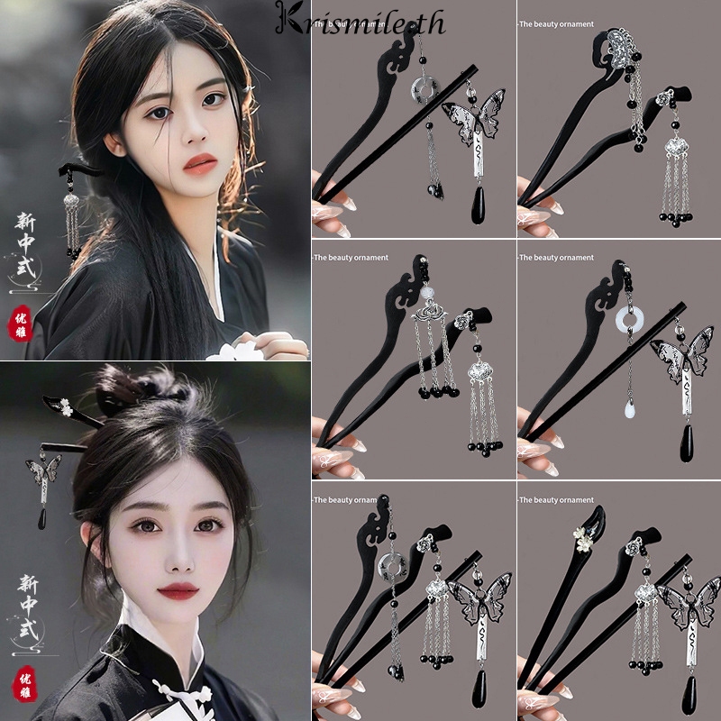 COD-ในไทย💖ปิ่นปักผม ไม้จันทน์สีดํา ประดับพู่ สไตล์จีนกิ๊บหนีบผม ย้อนยุคระดับไฮเอนด์ สำหรับผู้หญิง-Kri