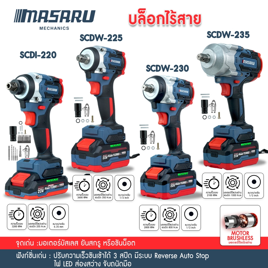 MASARU SCDI-220 SCDW-225/230/235 บล็อคไฟฟ้า รวมบล็อคไร้สาย กล่อง Stack