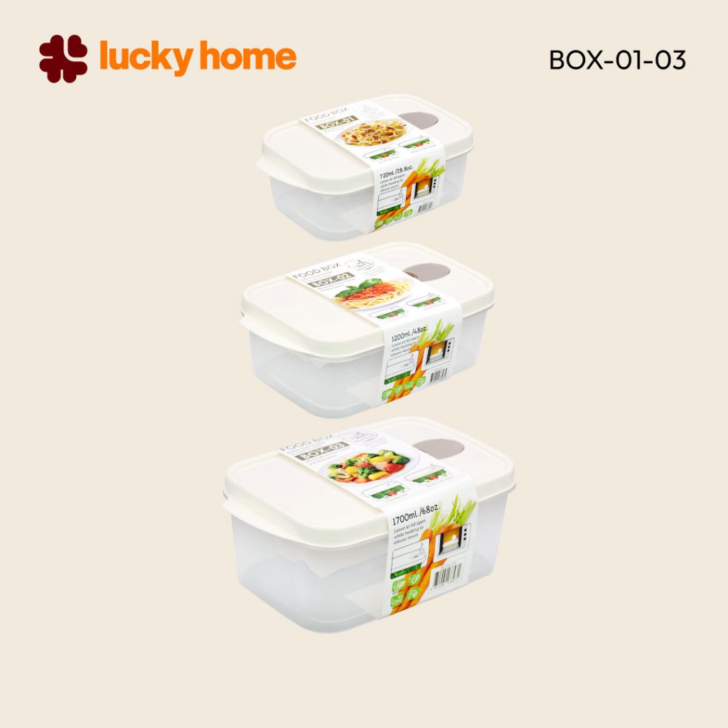 LUCKY HOME กล่องถนอมอาหารเข้าไมโครเวฟได้พร้อมรูระบายความร้อน BOX-01,02,03  ความจุ 720ml  1200ml 1700ml