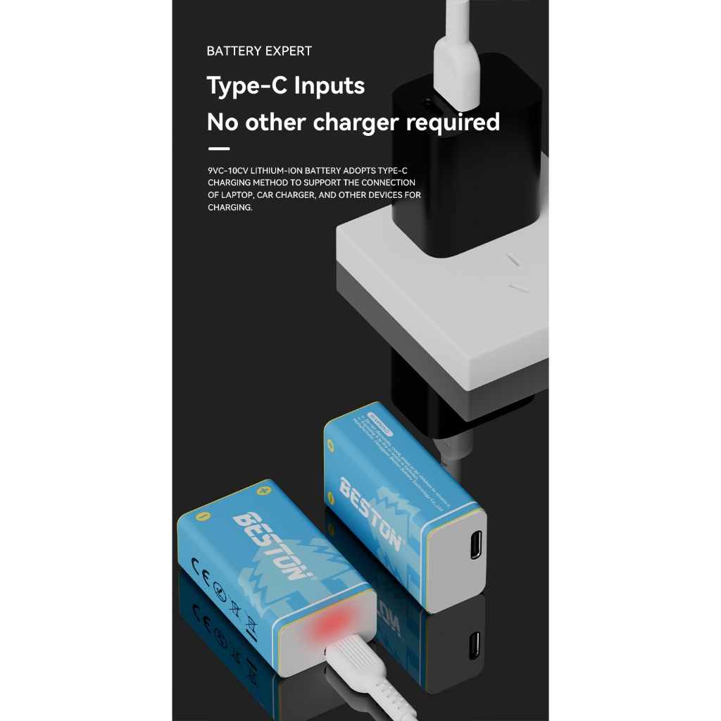 ถ่านชาร์จ 9V Beston ชาร์จด้วยสาย USB ใช้ง่าย คุ้มค่า ถ่าน9vแบบชาจได้ - รูปที่ 5