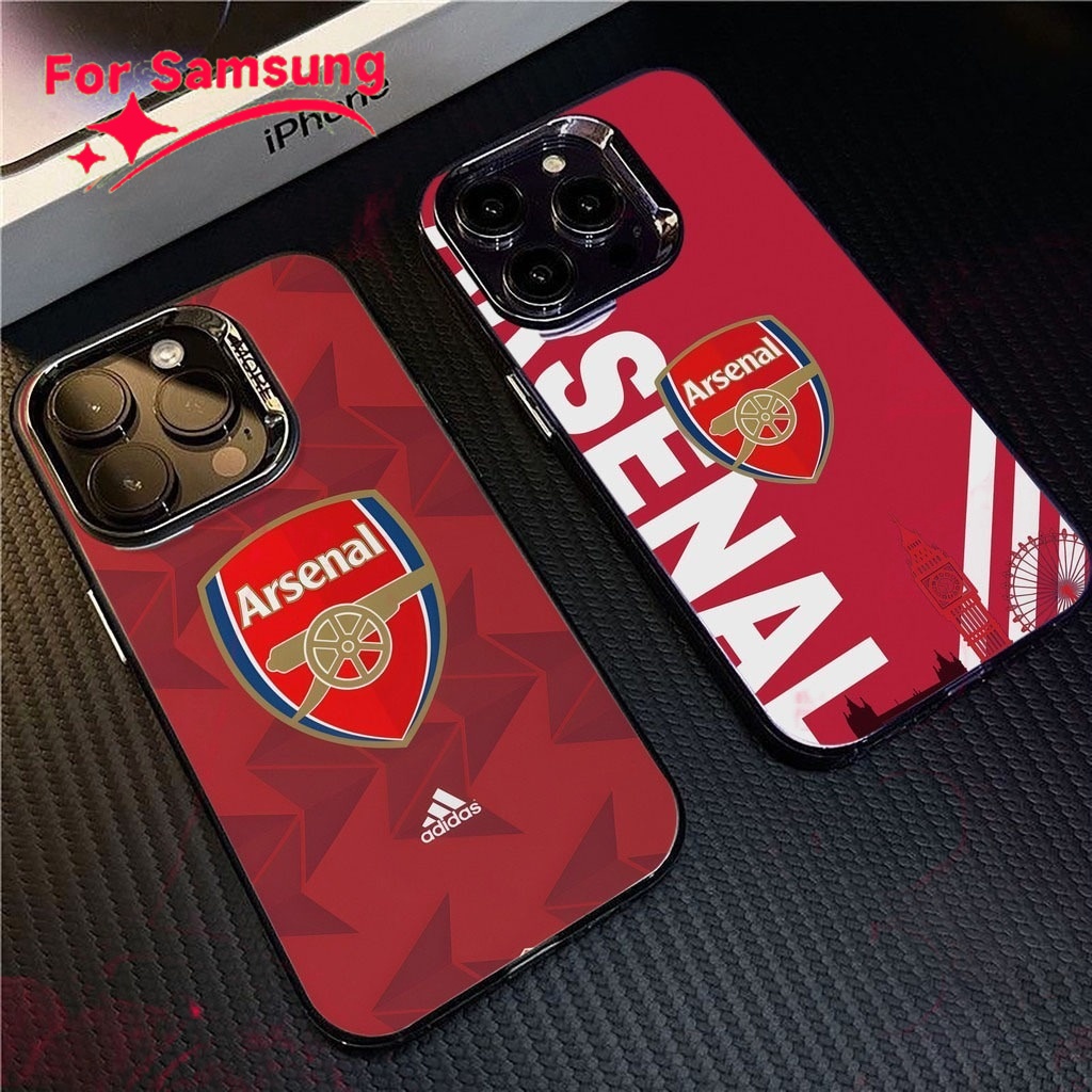 อาร์เซนอล ฟุตบอลคลับSimple สีทึบ Frosted Electroplate เลนส์ป้องกันเคสโทรศัพท์สําหรับ Samsung Galaxy A15 A54 A53 A52 A34