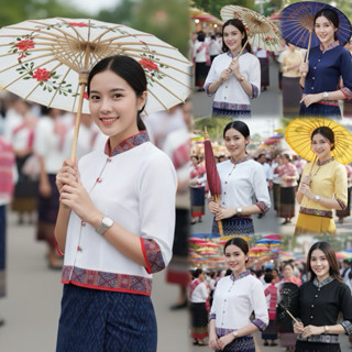 เสื้อพื้นเมืองผู้หญิงคอจีนแต่งผ้าทอ