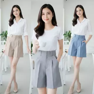 New!! กางเกงขาสั้นผ้าโซดา ยาว17-18นิ้ว รุ่นจีบเดี่ยว เอวสูงปี๊ด ตะขอหน้า ทรงสวยใส่สบาย