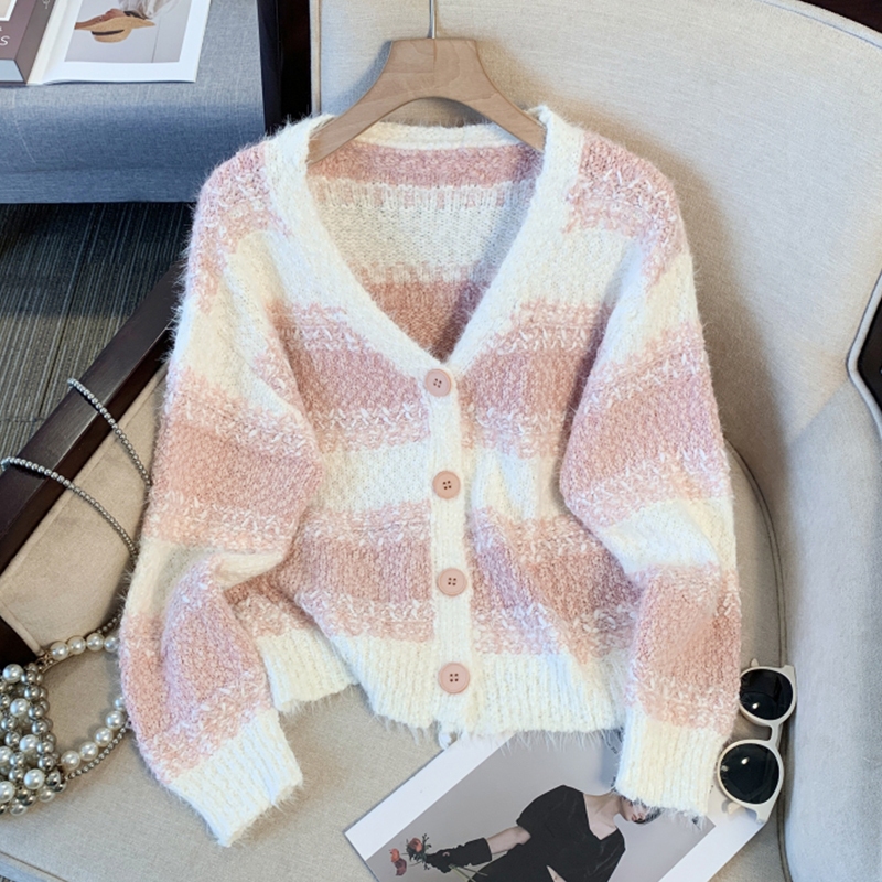 คาร์ดิแกนขนฟูลายขวาง ผู้หญิงน่ารัก แฟชั่นเกาหลี - รูปที่ 5
