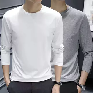 CQ2 shop พร้อมส่งในไทย เสื้อยืดแขนยาวคอกลมสีพื้น เนื้อผ้านุ่มใส่สบายเสื้อยืดแขนยาวผู้ชาย