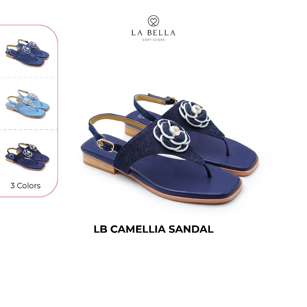 LA BELLA  รองเท้าแตะผ้ายีนส์หุ้มหนังแกะ รุ่น LB CAMELLIA SANDALS 3 สี