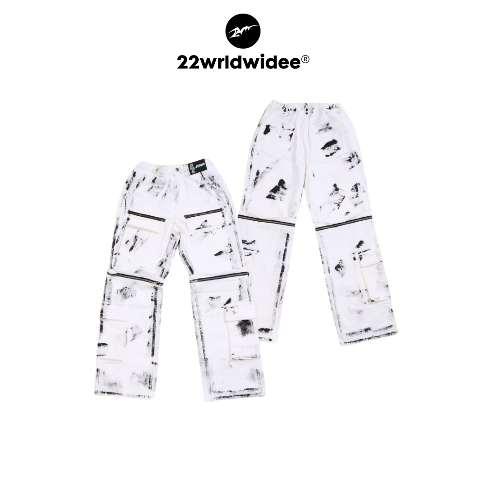 (🔥จัดส่งด่วน 1 วัน!) 22wrldwidee White Royal Knight Jeans กางเกงยีนส์คาร์โก้ ผลิตจากเวียดนาม OG ของแบรนด์limited (OC043)