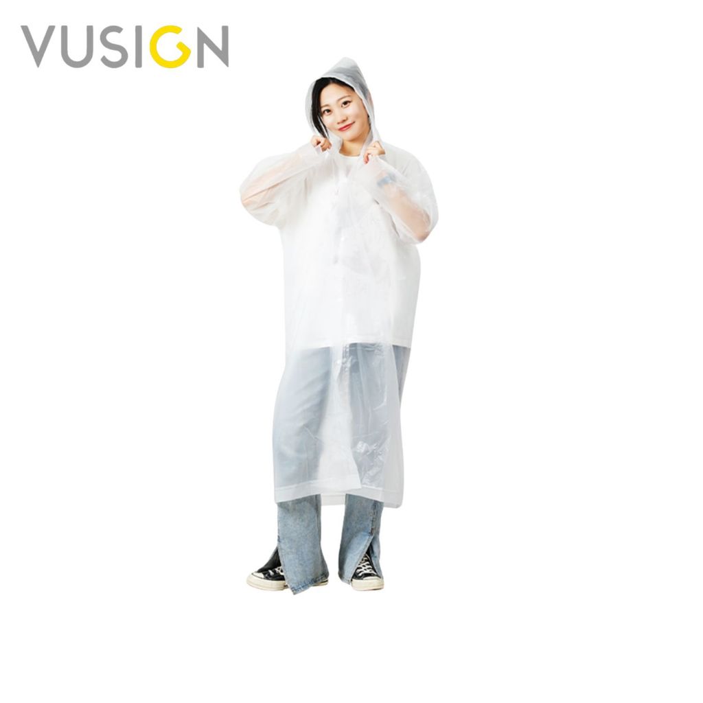 Vusign ชุดกันฝน เสื้อกันฝนผู้ใหญ่ เสื้อคลุมกันฝน มีฮู้ด ทนต่อการฉีกขาด สามารถใช้ซ้ำได้ สวมใส่สบาย Raincoat