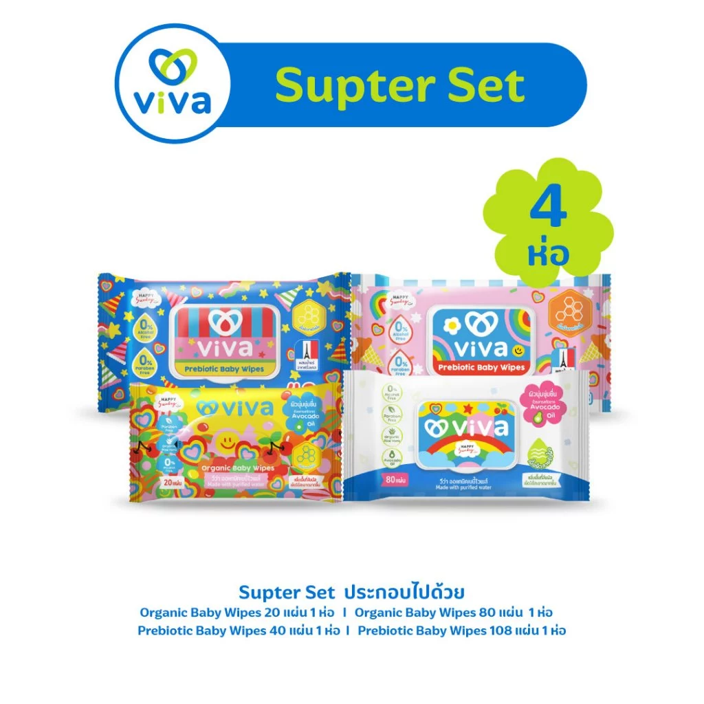 Live ViVa x Happy Sunday ทิชชู่เปียกวีว่า Suptar Set (คละ4 ห่อ) ปริมาณ248แผ่น x 1 ชุด