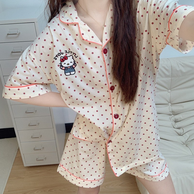 (Clothster.store) ชุดนอนแขนสั้น ขาสั้น ลายน่ารัก ผ้าไหมญี่ปุ่น นุ่ม ใส่สบาย ร้านไทยส่งไว