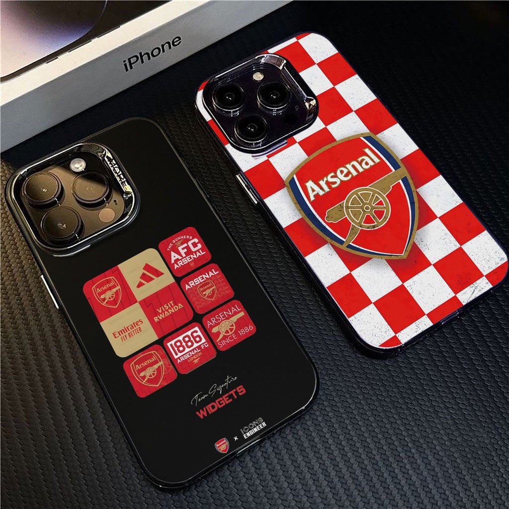 Maxอาร์เซนอล ฟุตบอลคลับSimple สีทึบ Frosted Electroplate เลนส์ป้องกันเคสโทรศัพท์สําหรับ iPhone 16 Pro Max 15 11 7plus 14