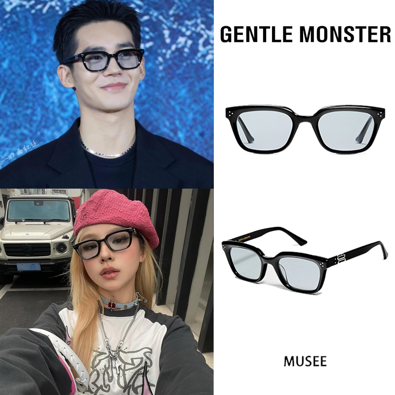 ตัวอักษรด้านข้าง GENTLE MONSTER MUSEEเฟรมอะซิเตท แว่นกันแดดทรงสี่เหลี่ยมสไตล์เดียวกันสำหรับผู้ชายและ
