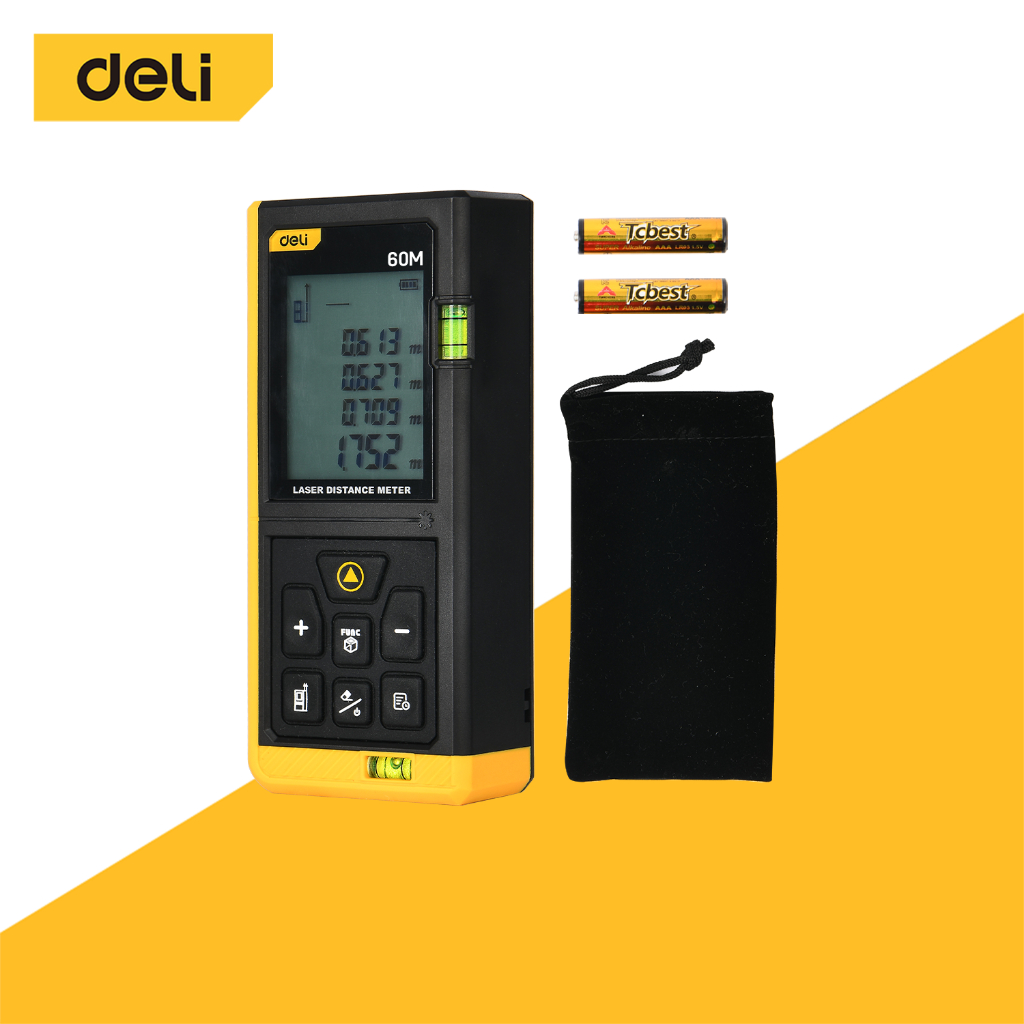 [ฟรีถ่าน] Deli เครื่องวัดระยะ เครื่องวัดเลเซอร์ ดิจิทัล ความแม่นยำสูงสุด 120 เมตร ขนาดพกพา Laser Rangefinders