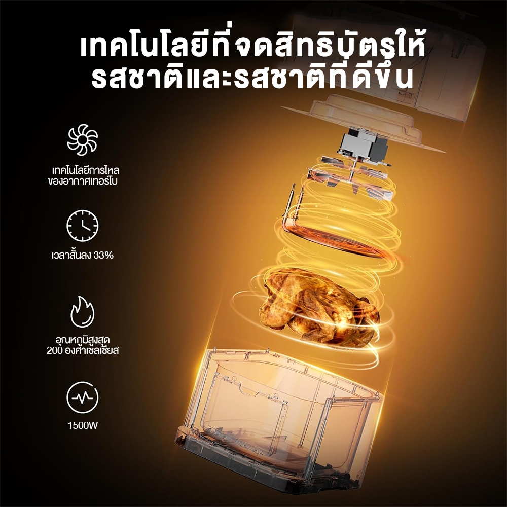 Yotex หม้อทอดไร้น้ำมัน หม้ออบลมร้อน 1500W หน้าจอสัมผัส ปรับอุณหภูมิและเวลาได้  Air Fryer หม้อทอด ความจุ 8L - รูปที่ 5