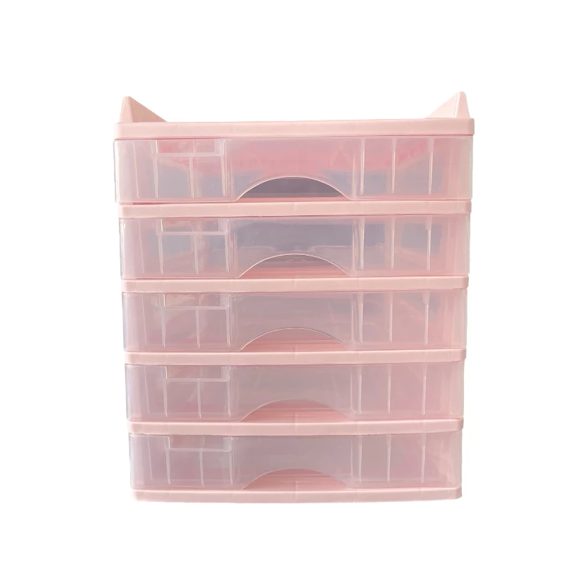 ตู้ลิ้นชัก 5 ชั้น พร้อมถาดบน สีชมพูพาสเทล รุ่น A-109-4 Organizer with upper tray two tone color pink pastel
