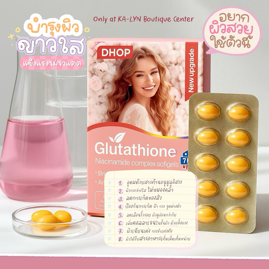 NEW   Glutathione Softgel กลูต้าวิตามินผิว7,500mgซอฟเจล ไนอะซินาไมด์ คอลลาเจน ผิวกระจ่างใสลดหมองคล้ำ ครบสูตรดูแลผิว