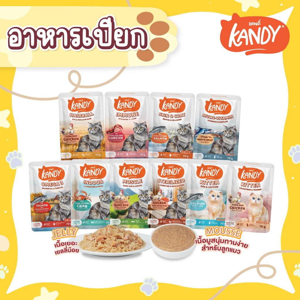 (แบบซอง) อาหารเเมว KANDY อาหารแมวชนิดเปียก ขนาดซองละ 70g. มีให้เลือก 10 สูตร