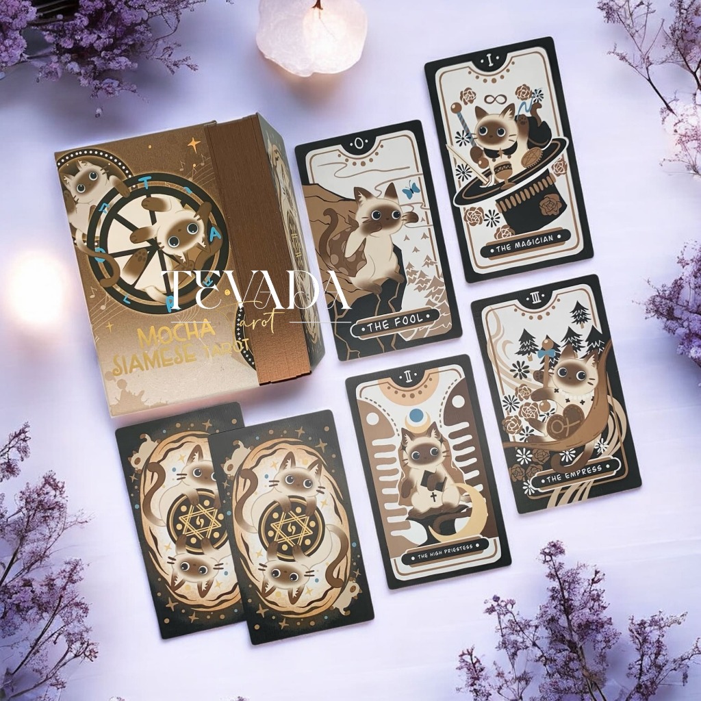 Mocha Siamese Cat Tarot DELUXE Edition ไพ่แมววิเชียรมาศ ไพ่ทาโรต์ ไพ่ทาโร่ ไพ่ยิปซี ไพ่ดูดวง ไพ่ออราเคิล ไพ่ทำนาย