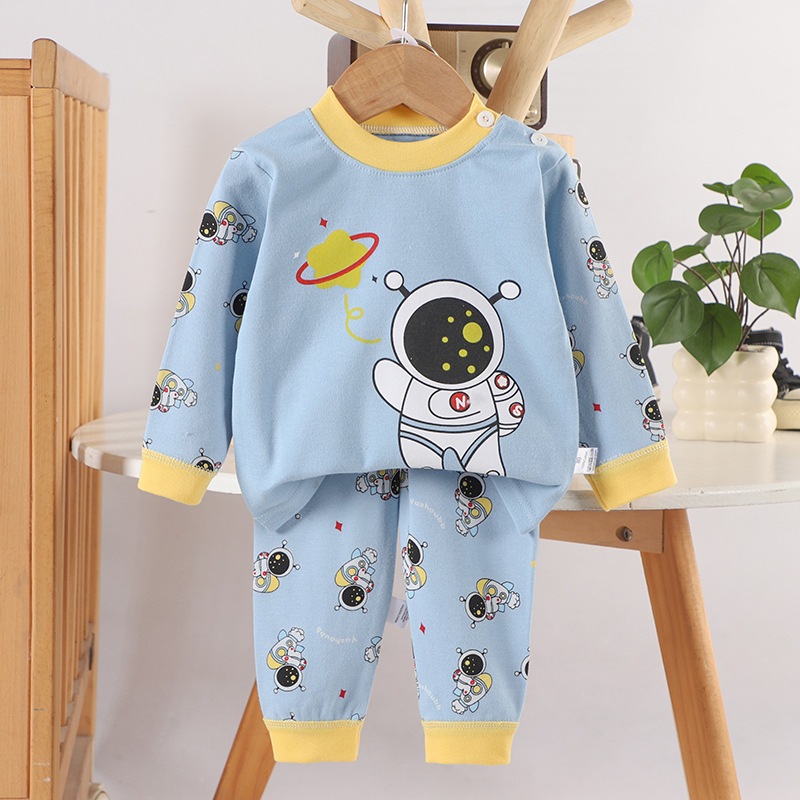 ชุดนอนเด็ก ชุดลำลองเด็ก ลายการ์ตูน สไตล์สนุก ผ้านิ่มนุ่ม ไซส์73-100มีกระดุมที่ไหล่ - รูปที่ 3