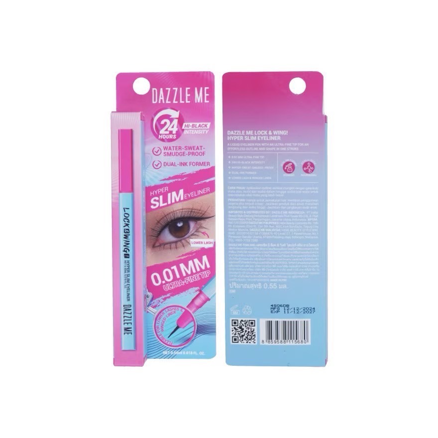 แดซเซิลมี (Dazzle Me) อายไลเนอร์ Hyper Slim (ฝาชมพู)หัวแปรงเรียวเล็กพิเศษ 0.01 มม. (1แท่ง)