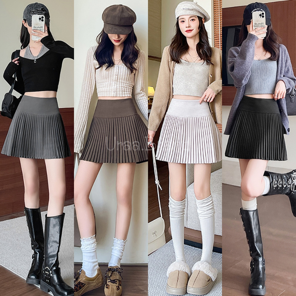 4 สี / กระโปรงพลีท กระโปรงสั้น มีซิป ซับใน งานคุณภาพ รุ่น Mini Pleat -  Sk12