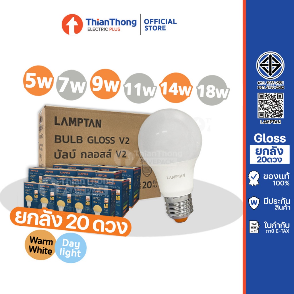 Lamptan LED Bulb Gloss E27 ประหยัดไฟ สว่างนาน 10,000 ชม. คุ้มค่าสำหรับบ้านและธุรกิจ