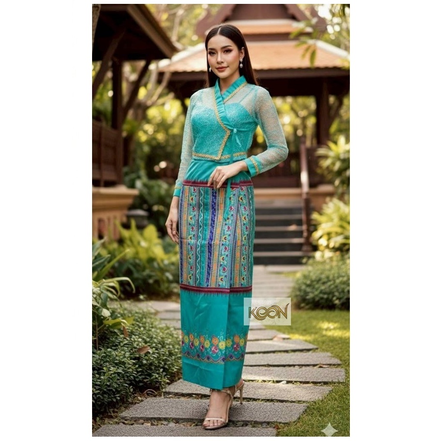 WG ชุดผู้หญิง ชุดพื้นเมือง ชุดไทยใหญ่ เข้าเซท M 32" /L 34" / XL 36" แขนยาว  # ผ้าถุงป้าย แบบมีตะขอ