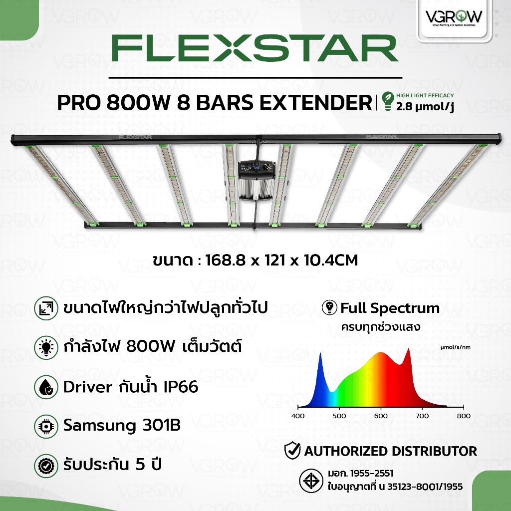 [ส่งฟรี] FLEXSTAR PRO 800W 8 bars ไฟปลูกต้นไม้ ชิป Samsung 800 วัตต์ 10 บาร์ ไฟปลูกเฟรคซ์สตาร์