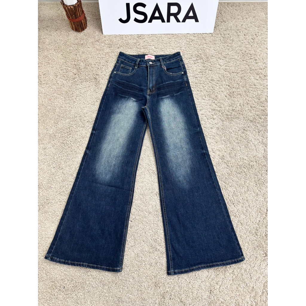 กางเกงยีนส์ขายาวทรงขาม้า JSARA  รุ่น  ( midnight little jeans สีเข้ม พร้อมวอชซีดด้านหน้า–หลัง เพิ่มม
