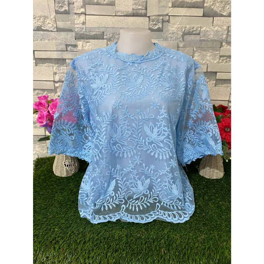 เสื้อลูกไม้ อก44-46 เสื้อสีดำ เสื้อลายดอก แขนสามส่วน สาวอวบ รุ่น4677-5