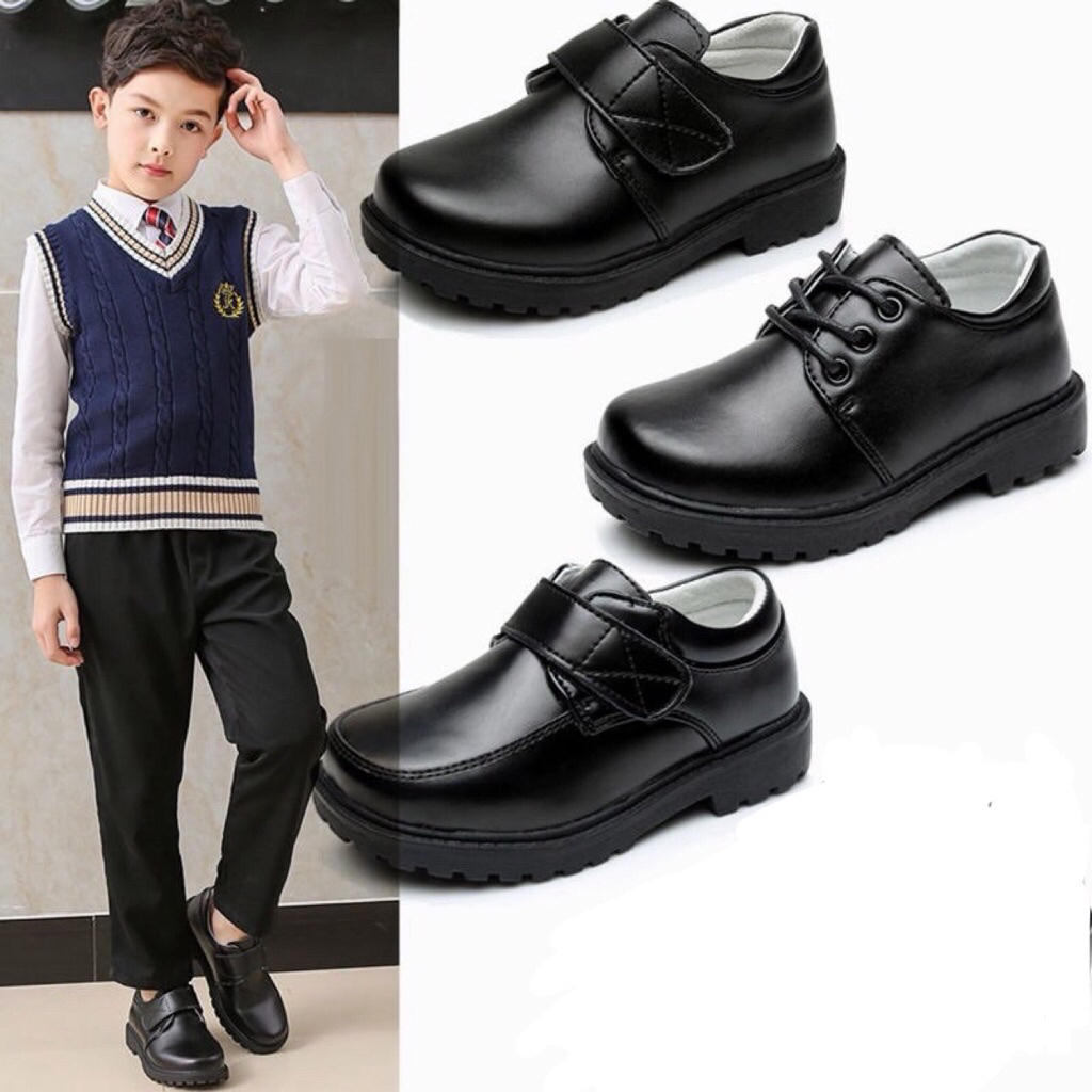 (พร้อมส่งจากไทย)รองเท้านักรียนแนวอินเตอร์ รองเท้าหนังสีดำแนวทางการ รองเท้านักเรียนชายอนุบาล