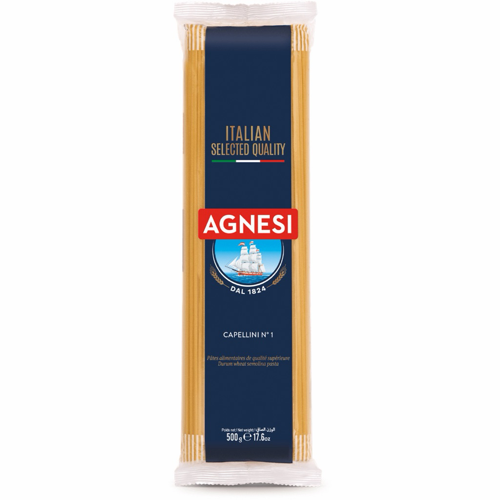 (500g.) ถูกสุดๆ! Agnesi Spaghetti No.1 แอคเนซี เส้นสปาเก็ตตี้ คาเปลลินี เบอร์1 Agnesi 500 กรัม พาสต้
