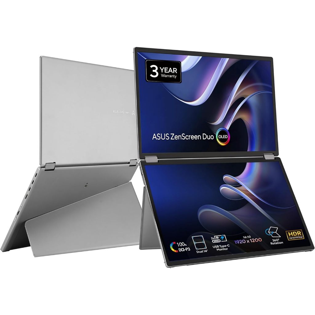 ASUS ZenScreen Duo OLED Foldable Portable Monitor MQ149CD - Dual 14-inch, 16:10, 1920x1200, DisplayH