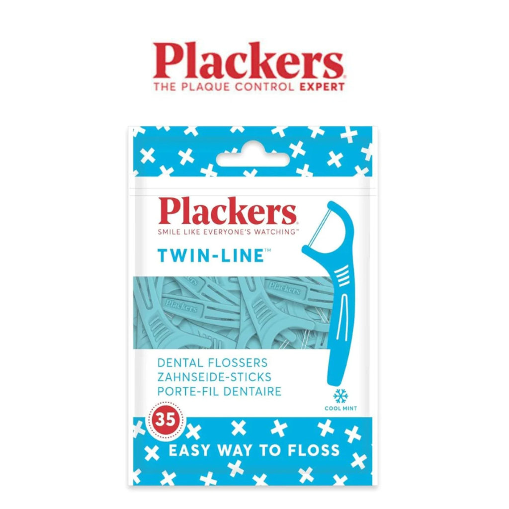 Plackers Flosser Twin Line 35 ct | ไหมขัดฟัน แบบมีด้ามจับ เส้นคู่ บรรจุ 35 ชิ้น