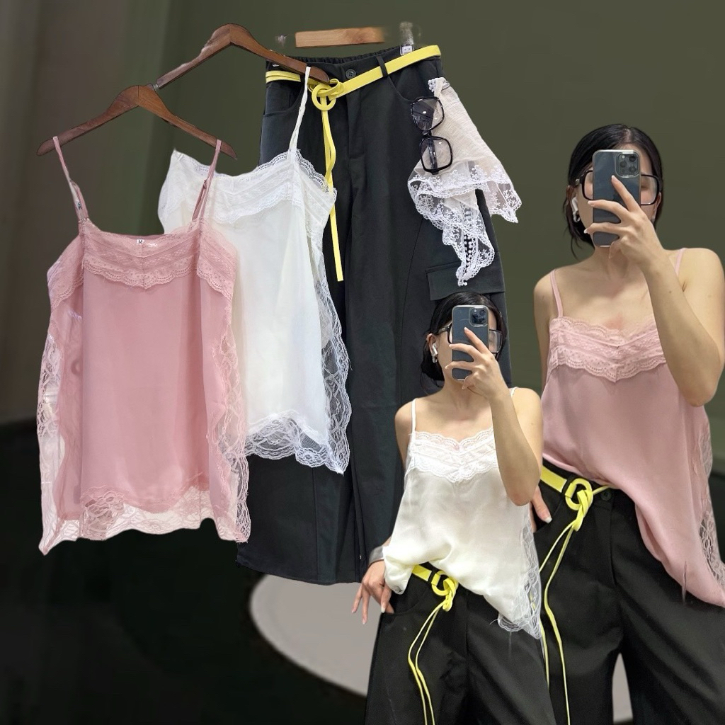 พร้อมส่ง🚩 lace tank top.🤍💗 เสื้อสายเดี่ยวตัวเก๋ ตัวชิค แต่งลูกไม้ช่วงคอ ช่วงปลายตัว แต่งผ่าข้าง 2 ฝั่ง ทรงสวยเลย