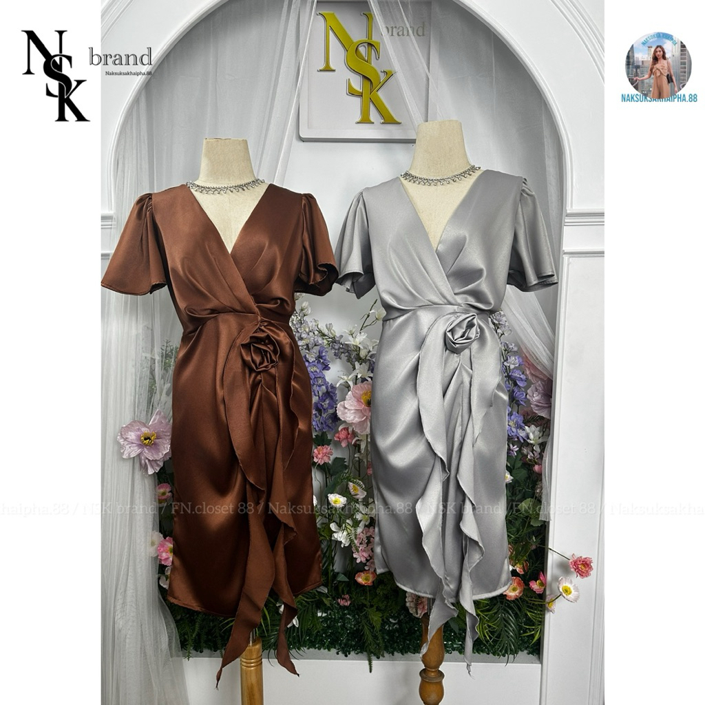 (( BF02 )) รหัส (รุ่นใหม่ สายยาว) เดรสสั้น Dress ชุดเดรสออกงาน (ป้าย NSK brand) ”เดรสสั้น“ แขนกระดิ่