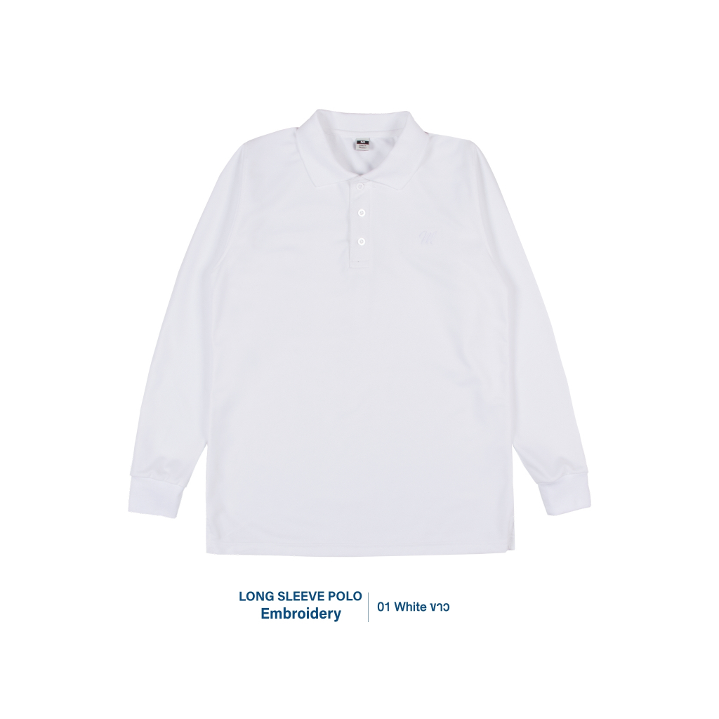 เสื้อคอปก เเขนยาว โทนสีขาว ลายปักมินิมอล เนื้อผ้าไมโครจุติ ใส่สบาย ไม่ยับ