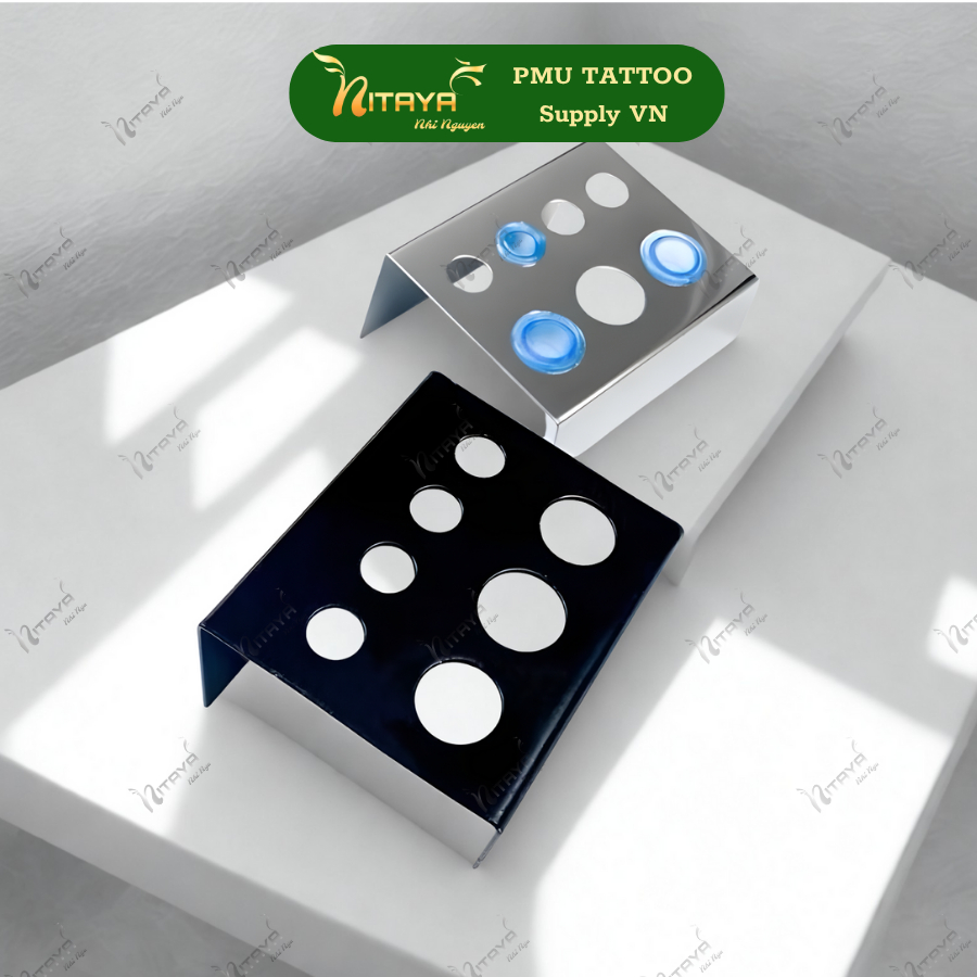 ถาดวางถ้วยหมึก Inox มีรูหลายขนาด (ประมาณ 9–16 มม)