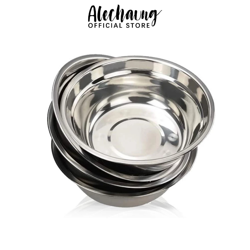 Alechaung ชามสแตนเลส กะละมังสแตนเลส ชามใส่อาหาร Stainless steel bowl ขนาด 14ซม. 18ซม. 22ซม. 24ซม. พื้นผิวเรียบ เงางาม