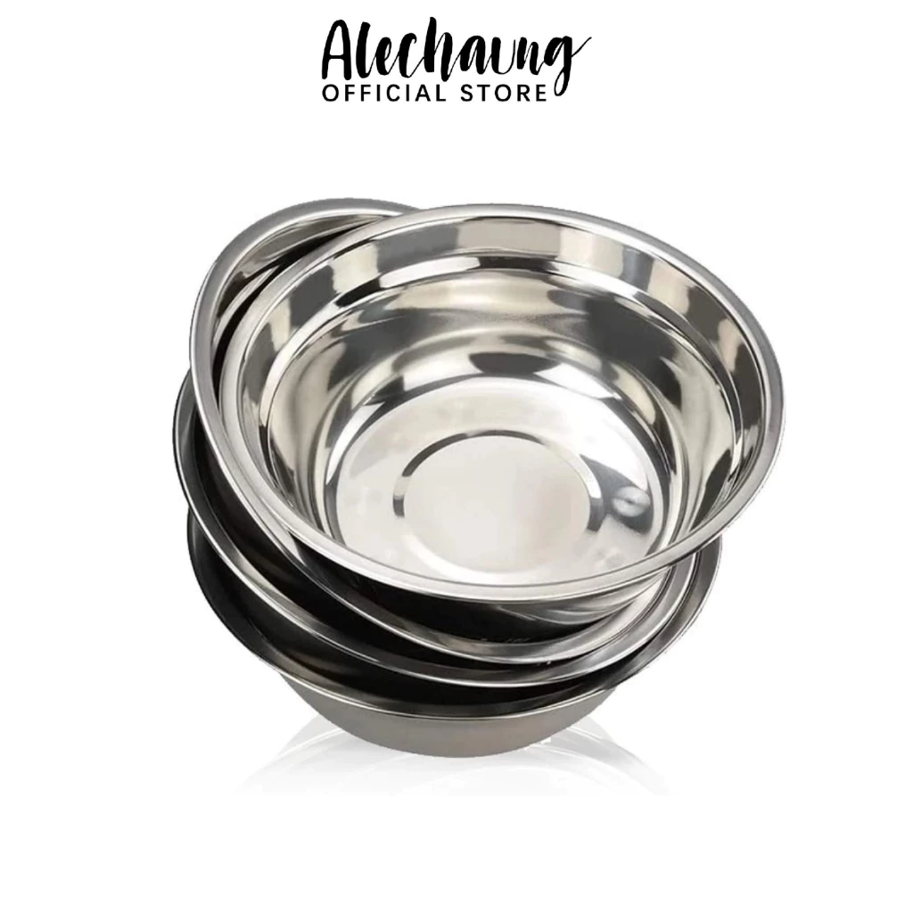 Alechaung ชามสแตนเลส กะละมังสแตนเลส ชามใส่อาหาร Stainless steel bowl ขนาด 14ซม. 18ซม. 22ซม. 24ซม. พื้นผิวเรียบ เงางาม