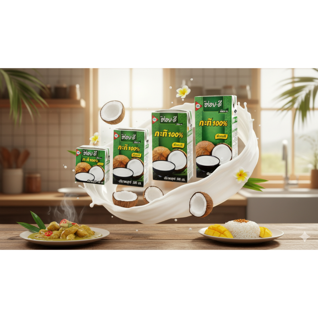 อร่อยดี กะทิ100% 1000 มิลลิลิตร Delicious good 100% coconut milk 1000 milliliters x 2 boxes 1แพค