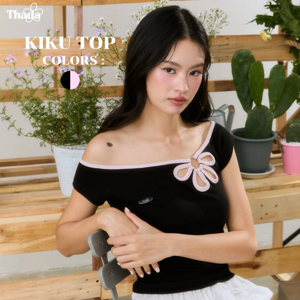 THADA.CO | “KIKU TOP“ ปาดไหล่ดีเทลดอกไม้